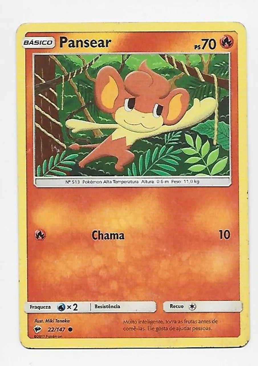 Kit com 2 Cartas Pokemon Pansear + Carta Fogo