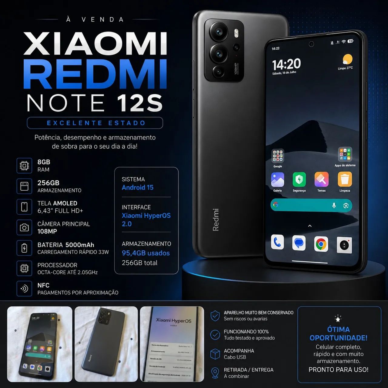 Xiaomi Redmi Note 12S - 256GB | 8GB RAM | Android 15 | Excelente