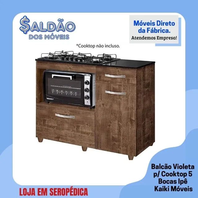 Balcão Violeta Cooktop 5 Bocas Kaiki Móveis Cores