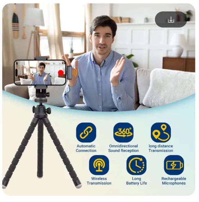 Microfone Lapela Sem Fio Compatível USB-C - Foto 3