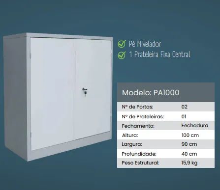 Armário Baixo 02 Portas de Aço - Balcão de Aço - PA1000