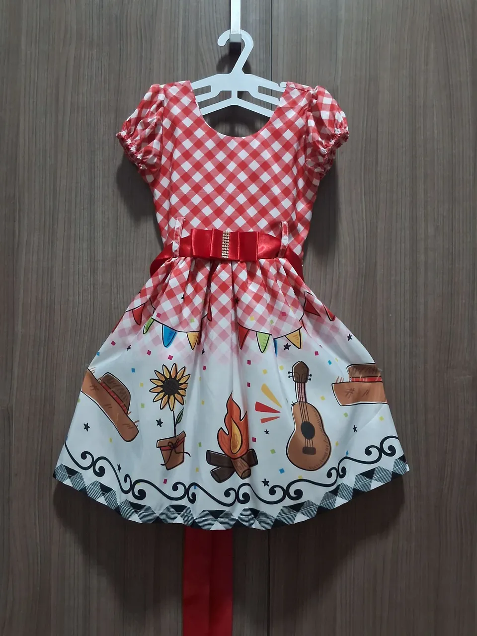 Vestido 2 a 3 anos Festa Junina Infantil Xadrez Vermelho
