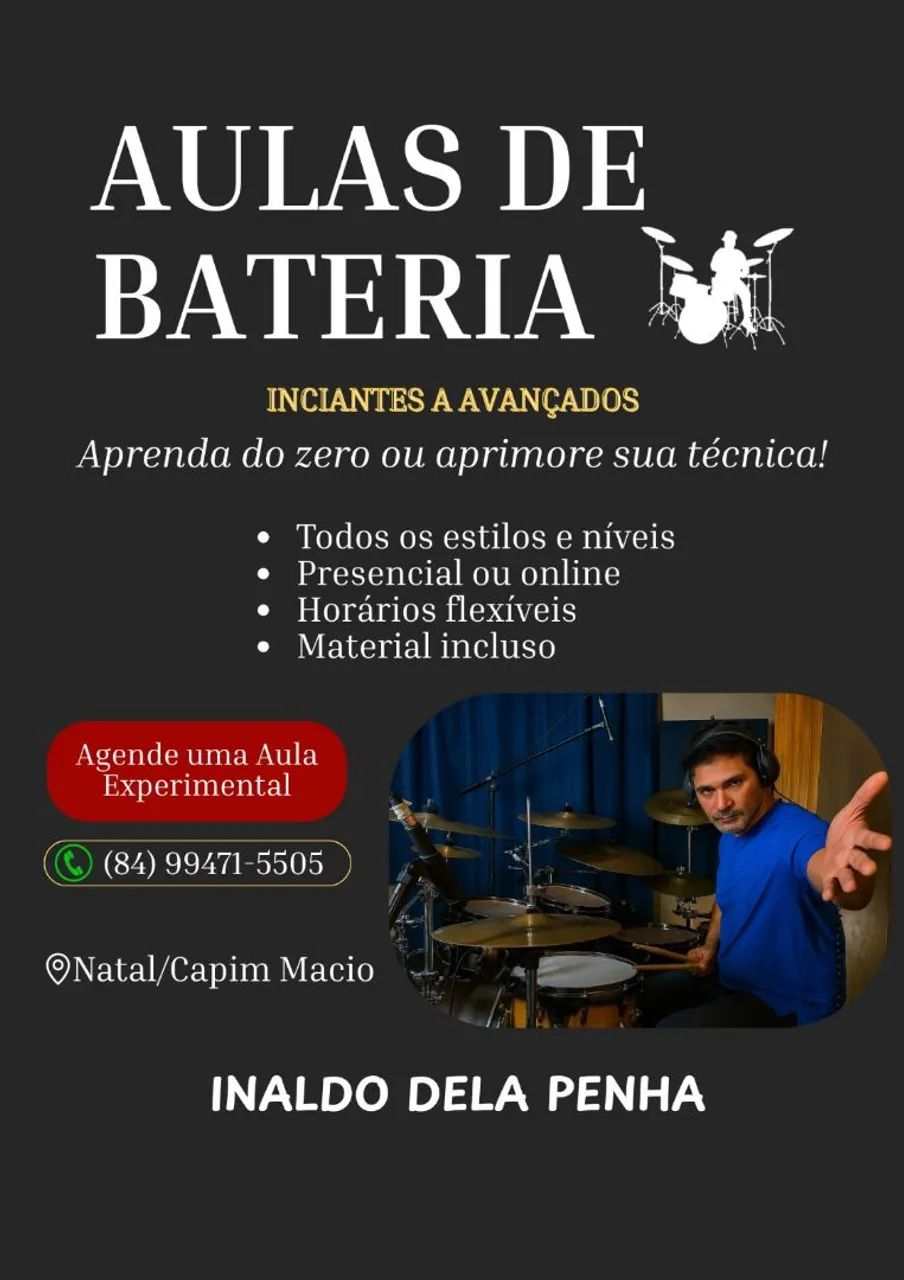 Aulas de Bateria - iniciantes e avançados