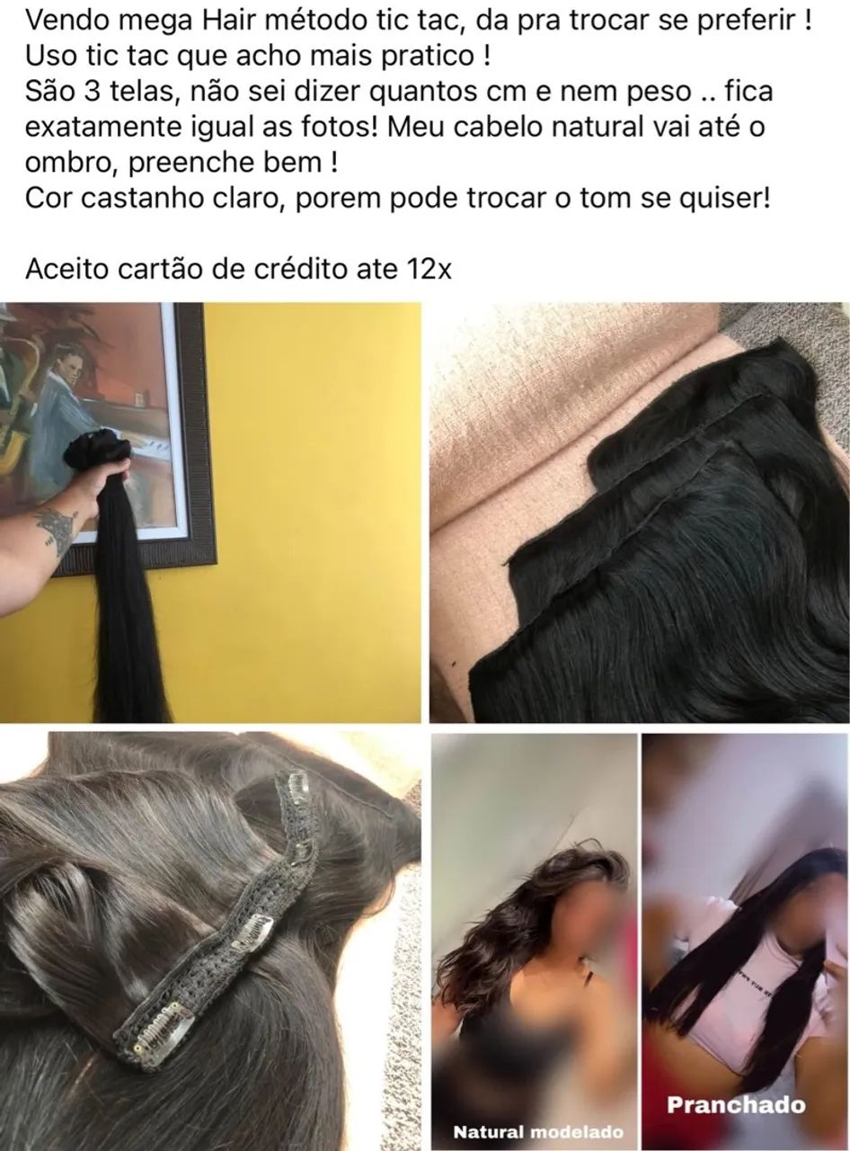 Mega Hair Tic Tac - Cabelo Natural - 3 Telas