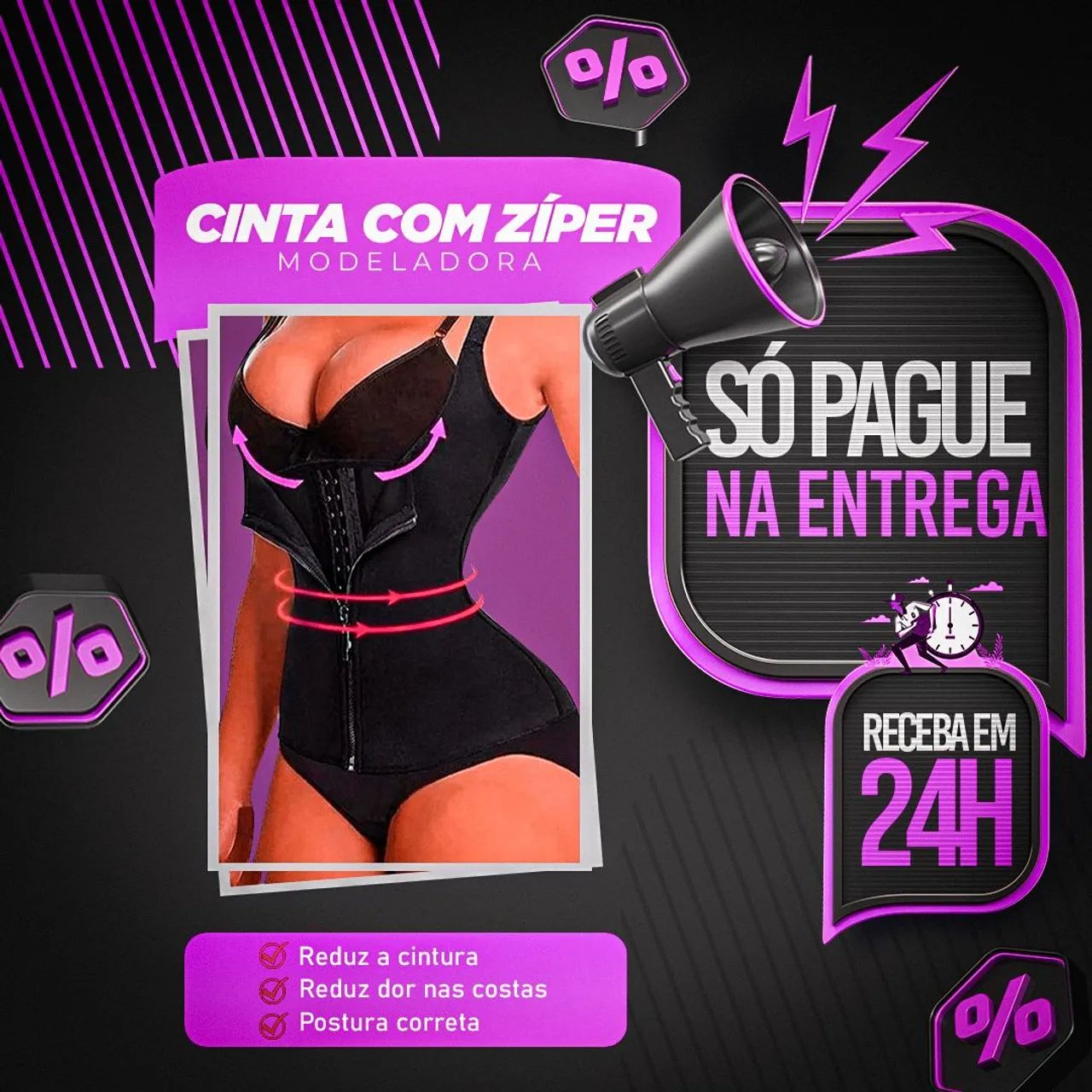 Cinta Modeladora com Zíper - Reduza a cintura e tenha uma postura perfeita! 