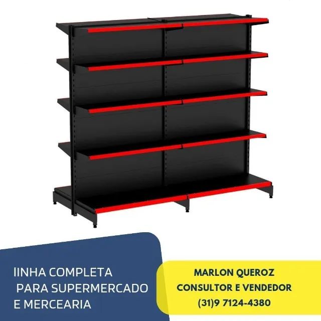 Gondola de Centro 5 Bandejas Preta 30x40
