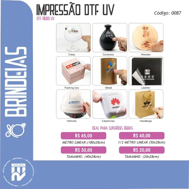 Serviço de Impressão de DTF UV - Brindes Personalizados Brindeias