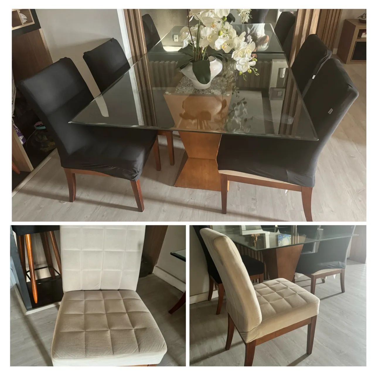 Mesa de jantar de vidro com 4 cadeiras