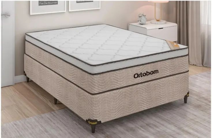 Cama Box de casal  (com cabeceira) + Colchão ortobom de Molas Ensacadas