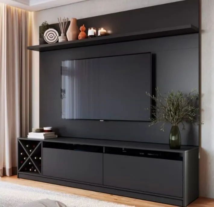 Rack para TV com Painel Preto - Moderno e Elegante