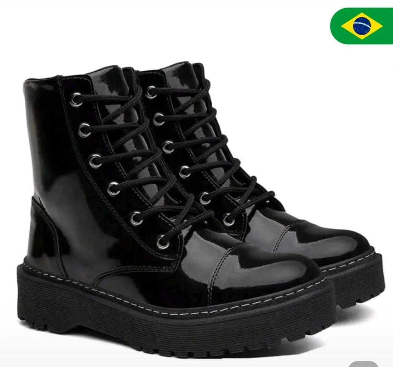 Bota Coturno Feminina Preta Verniz