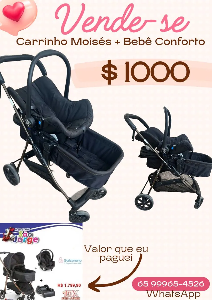 Carrinho Moisés + Bebê Conforto