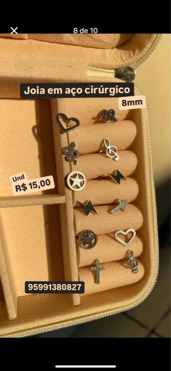 Brincos de aço cirúrgico 8mm - Diversos modelos