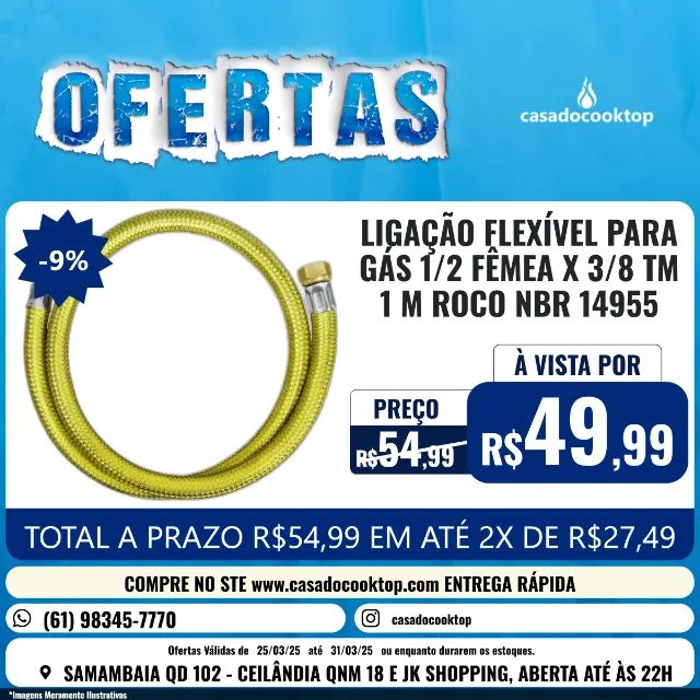  LIGAÇÃO FLEXÍVEL PARA GÁS 1/2  FÊMEA X 3/8? TM - 1 M ROCO  NBR14955