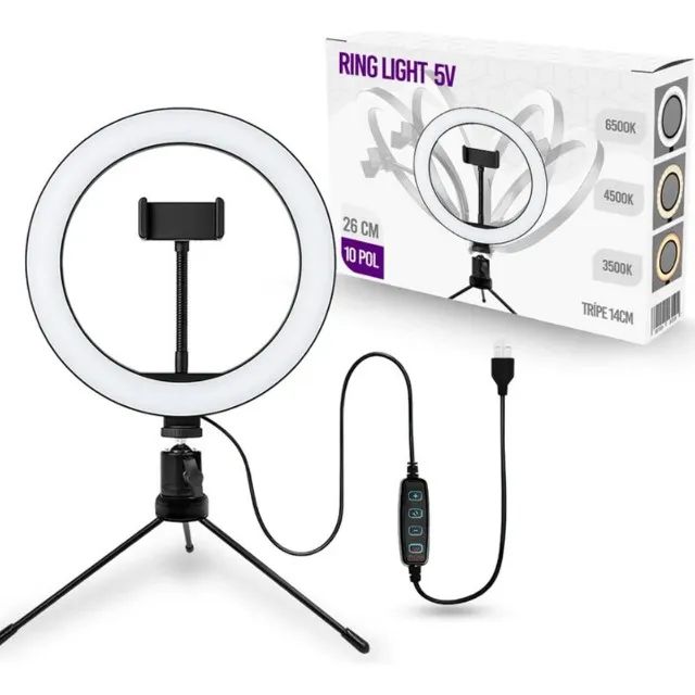 Iluminador Ring Light Youtuber 26cm Led + Tripé 