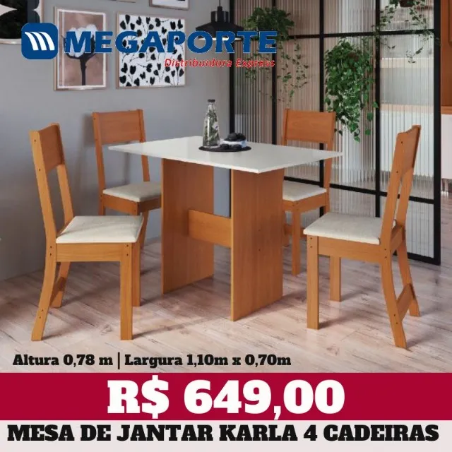 Mesa de Jantar 4 Cadeiras Tampo de MDF (Novo) Entrega Grátis!
