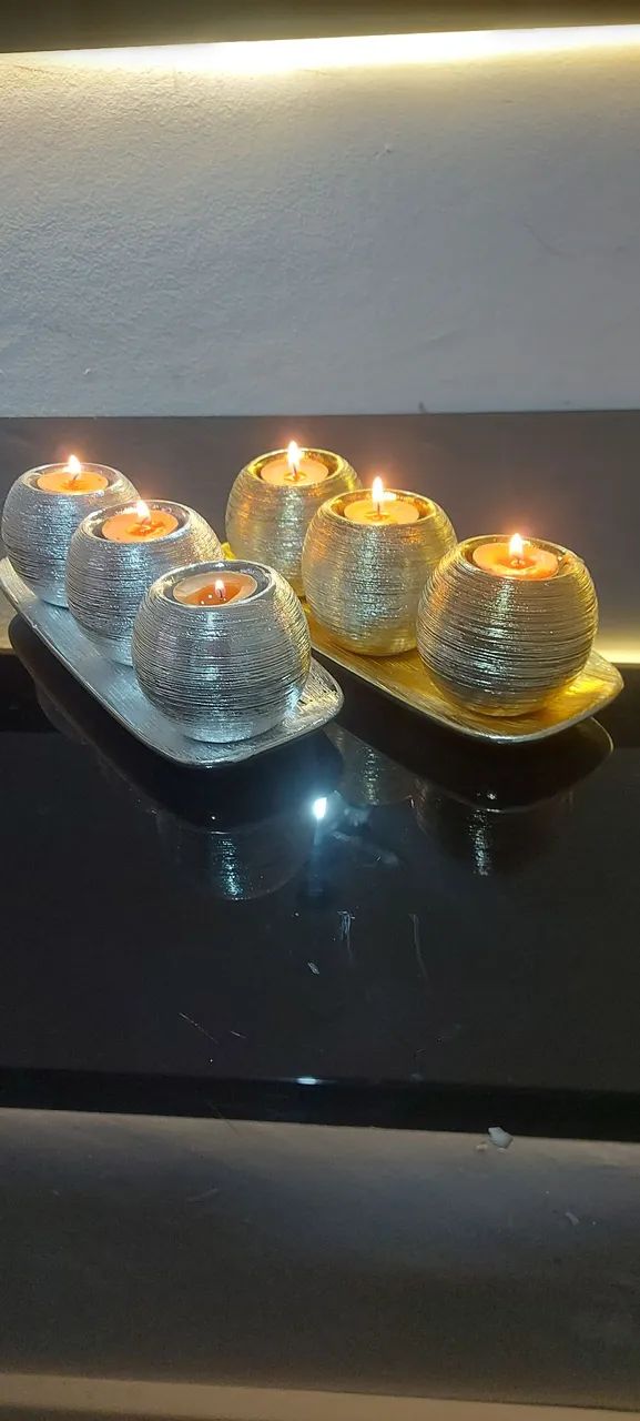 Castiçal de velas em louça revestida - Dourado ou Prateado - Foto 2