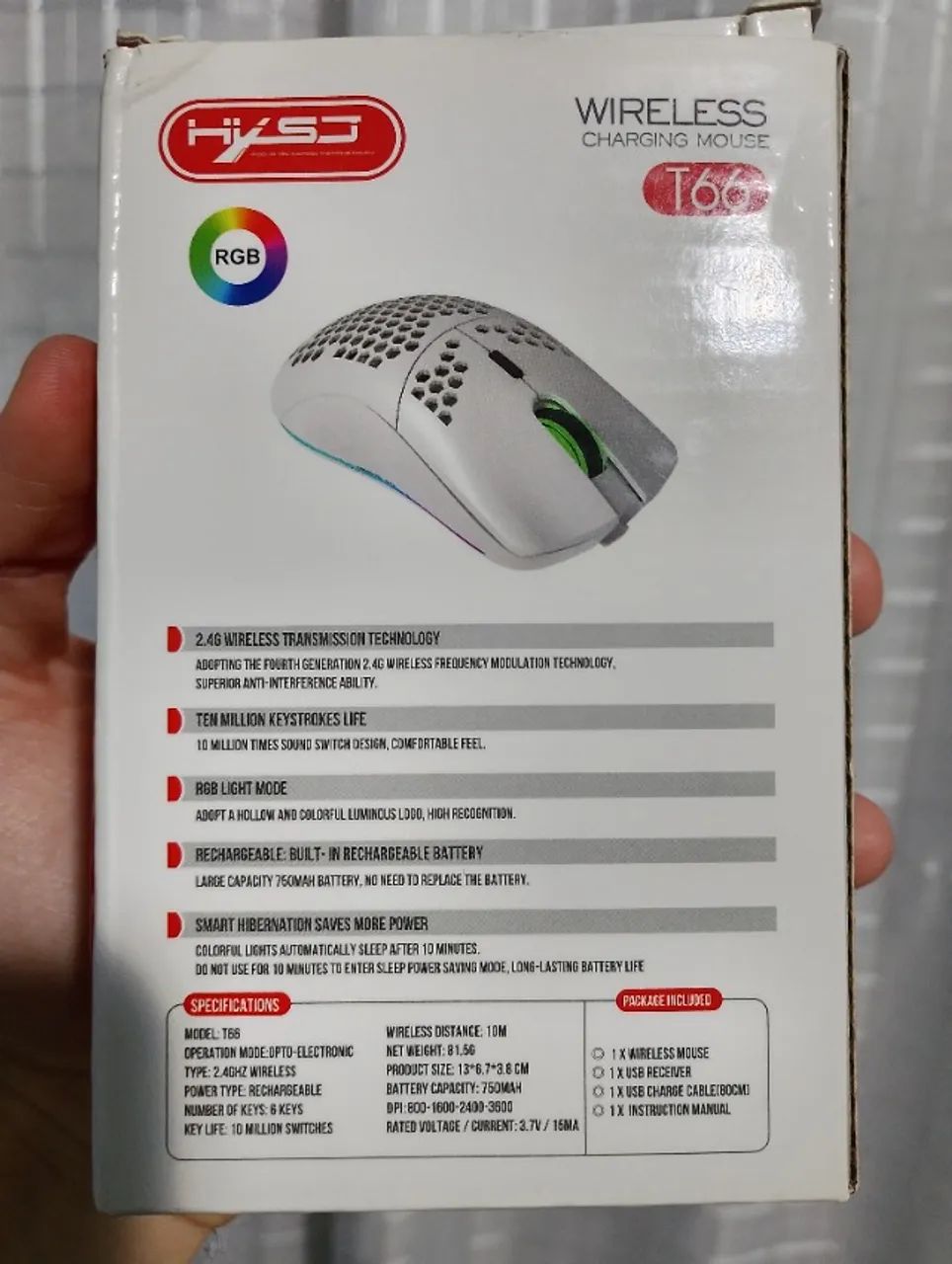 Mouse Gamer Wireless HXSJ T66 RGB White, 2.4G, 800-1600-2400-3600 DPI - Foto 2