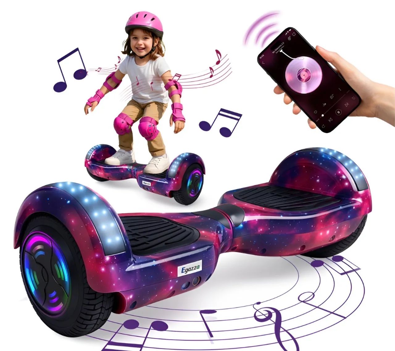 Hoverboad skate eletrico 6,5 Aurora led bluetooth e bolsa de transporte 