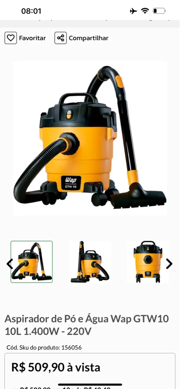 Aspirador de Pó e Água Wap GTW10 10L 1.400W - 220V