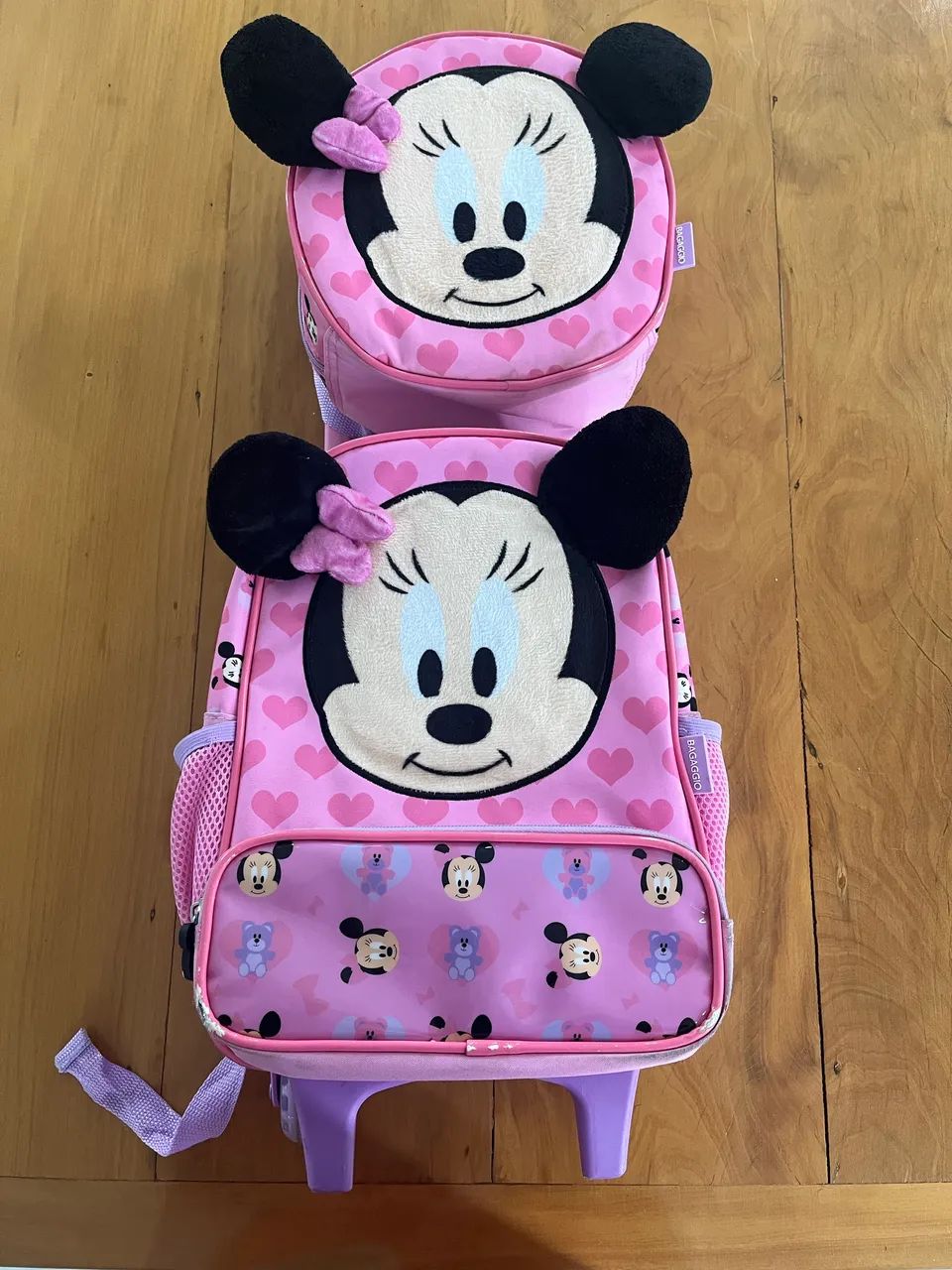 Kit Mochila Escolar Infantil com rodinhas Minnie Baby com Lancheira Rosa - Foto 3
