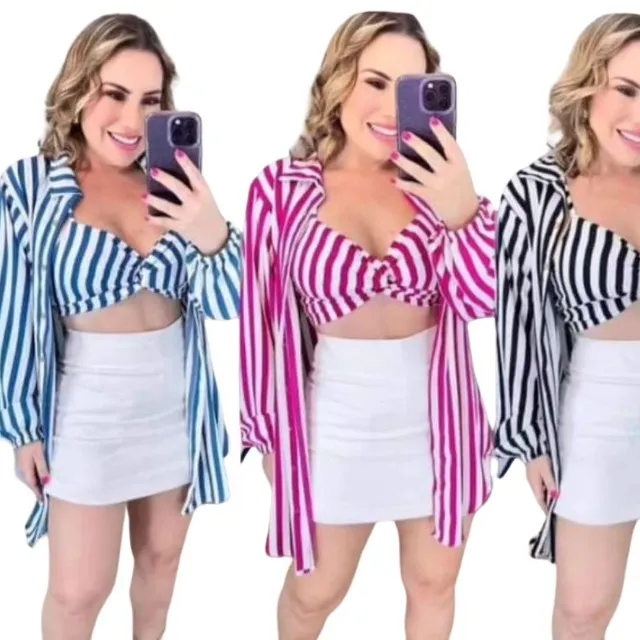 Conjunto camisa manga longa mais top listado.