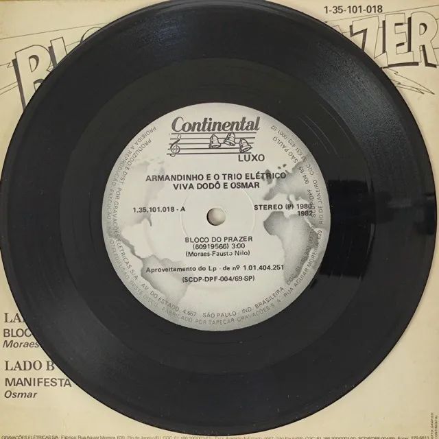 disco de vinil compacto armandinho e o trio elétrico viva dodô e osmar - bloco do prazer - Foto 3