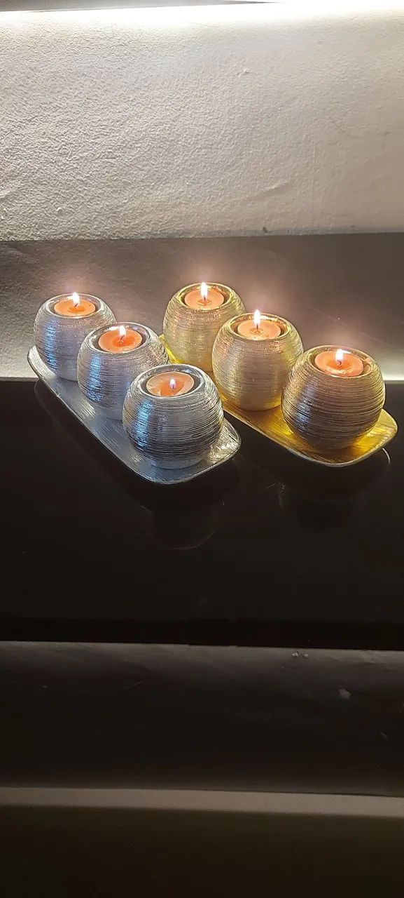 Castiçal de velas em louça revestida - Dourado ou Prateado - Foto 5