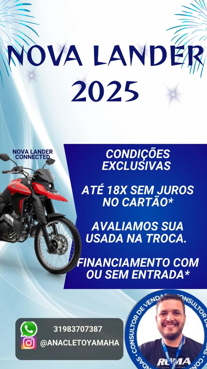 Troque sua moto pela Nova Xtz 250 Lander 2025 - Até 18x sem juros no cartão. 