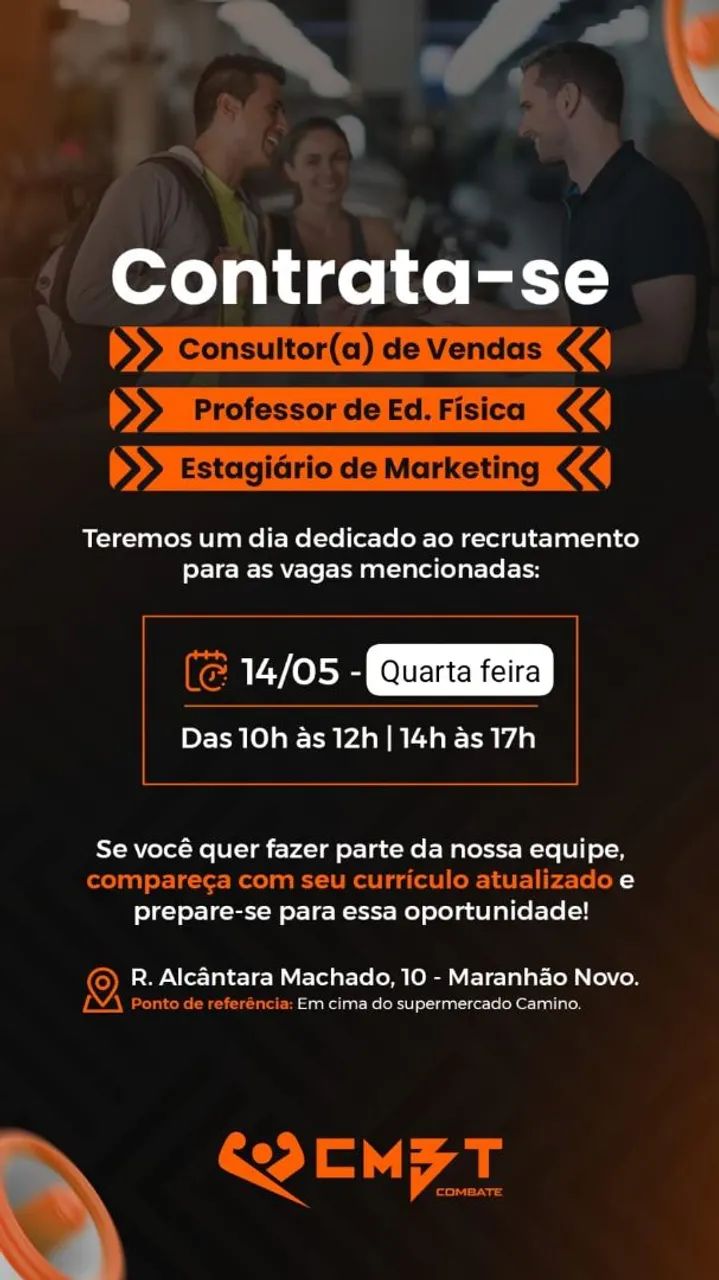 Contrata-se - Consultor(a) de Vendas, Professor de Ed. Física e Estagiário de Marketing