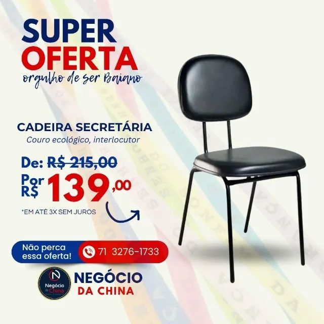 Cadeira Secretária Fixa em couro ecológico