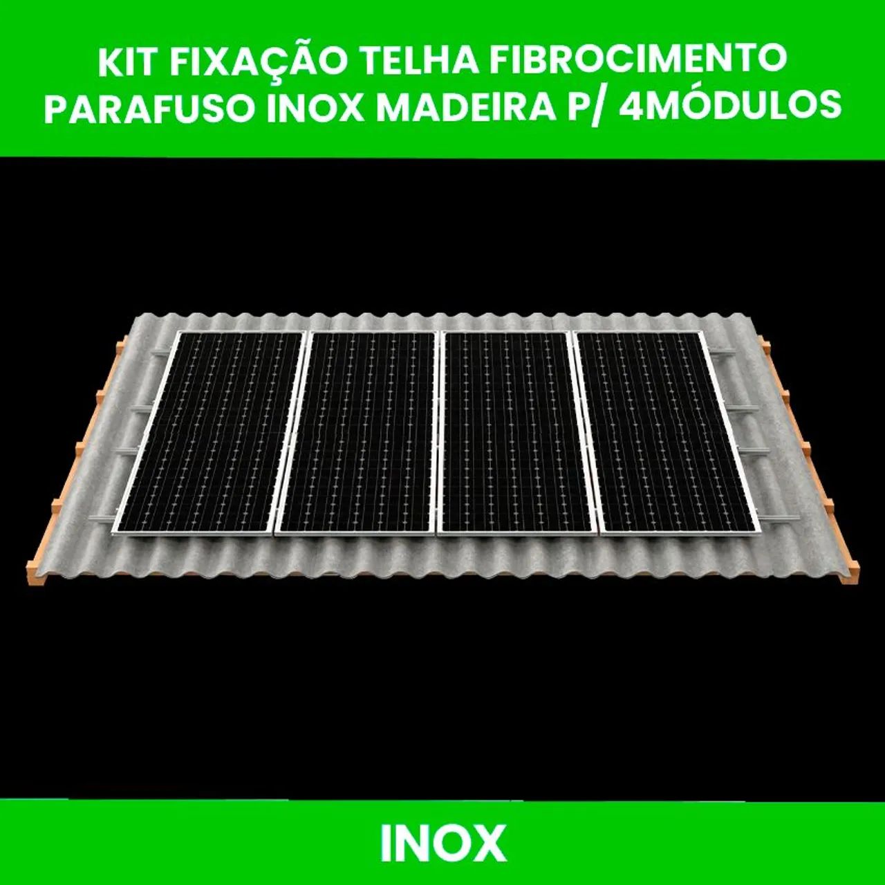 KIT FIXAÇÃO TELHA FIBROCIMENTO PARAFUSO INOX MADEIRA PARA 4 MODULOS FOTOVOLTAICO