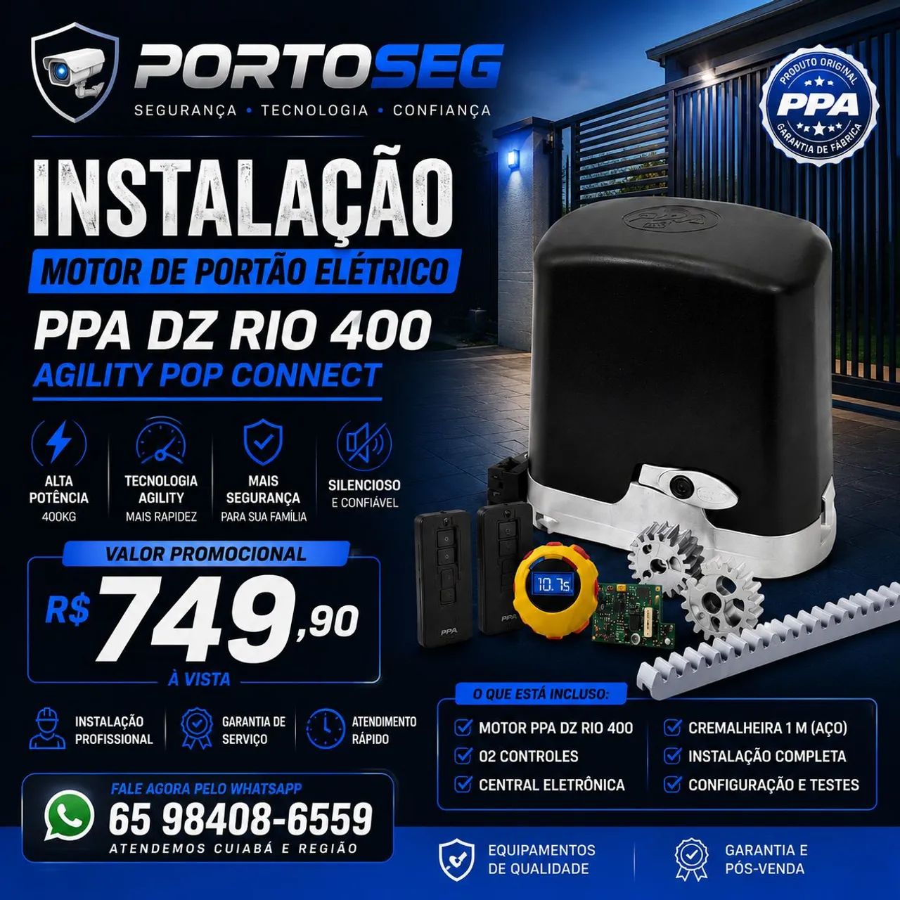 MOTOR DE PORTÃO PPA DZ RIO 400 EM PROMOÇÃO