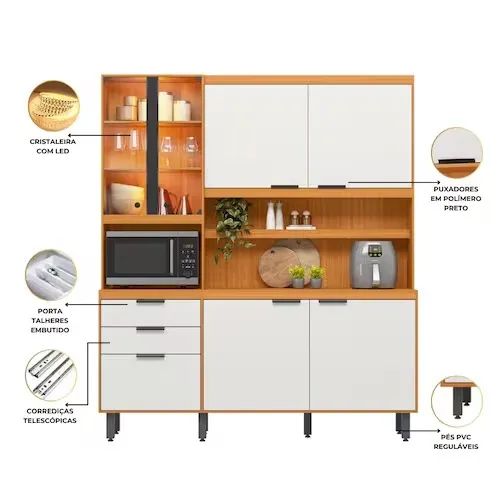 Kit Cozinha 1,82 com Porta de Vidro e Led - Foto 2