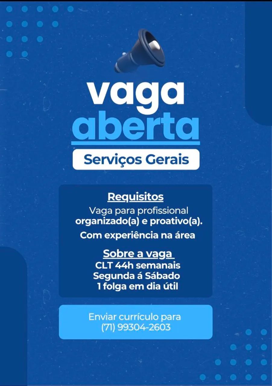 Vaga para Serviços Gerais 