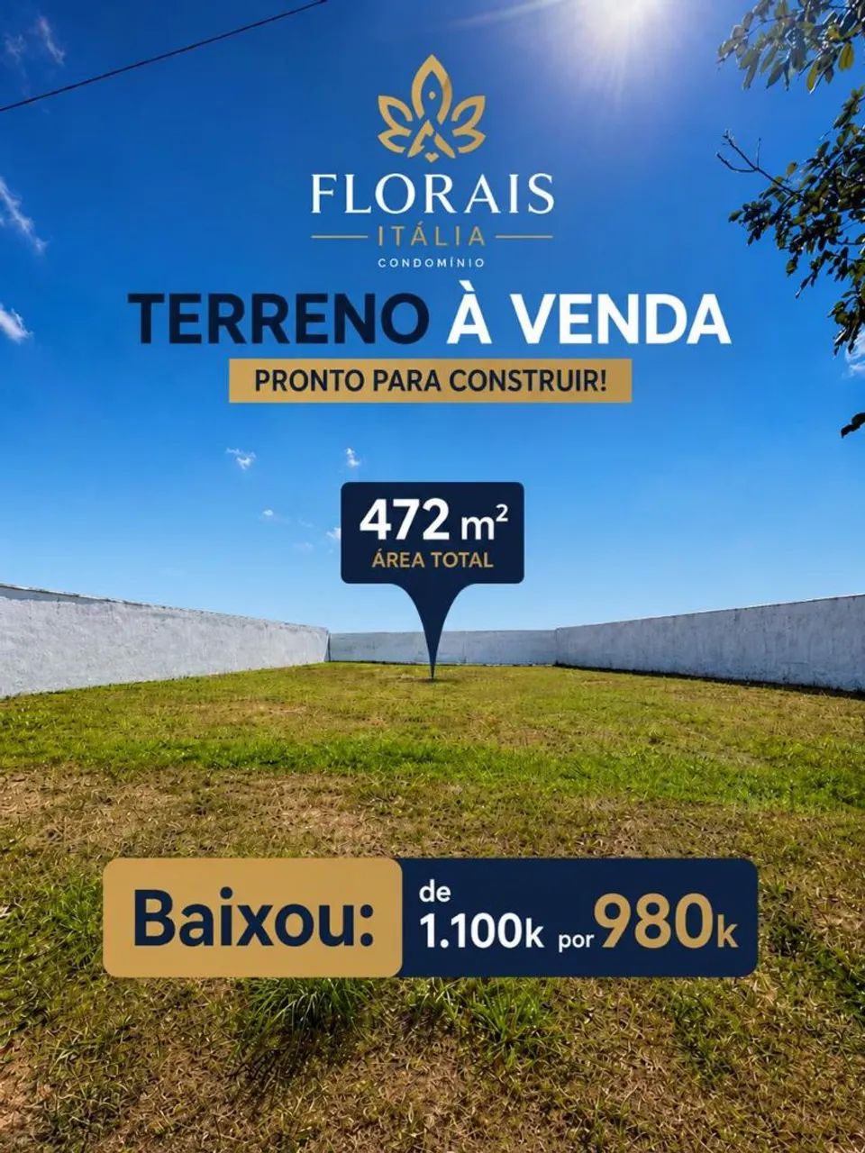 Terreno condomínio florais itália 472mts 