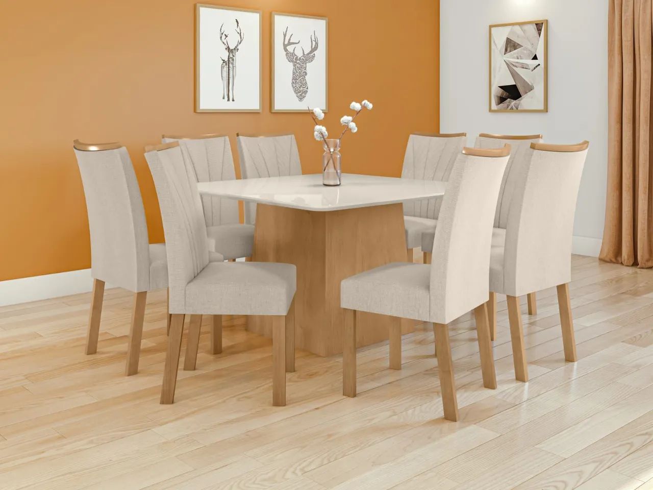 CONJUNTO DE JANTAR COM 8 CADEIRAS