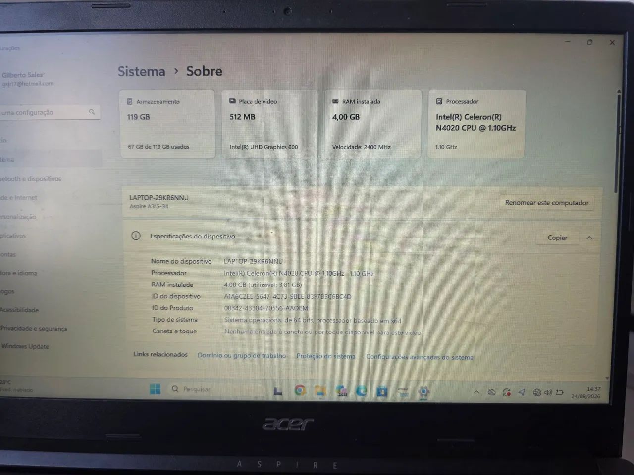 Notebook Acer Aspire 3