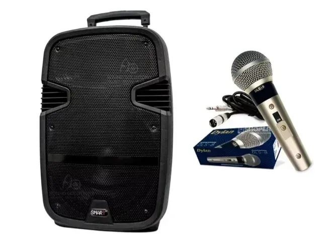 Microfone Dylan Dls-8 Profissional + Caixa De Som Amplificada Ca120