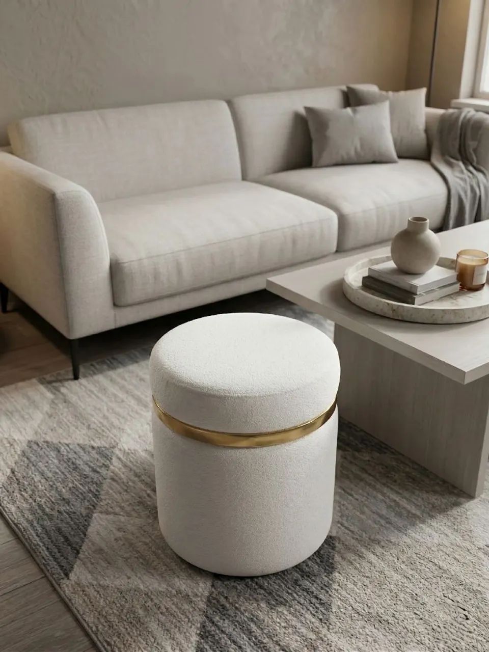 Puff Decorativo Boucle com Arco Dourado - Foto 5
