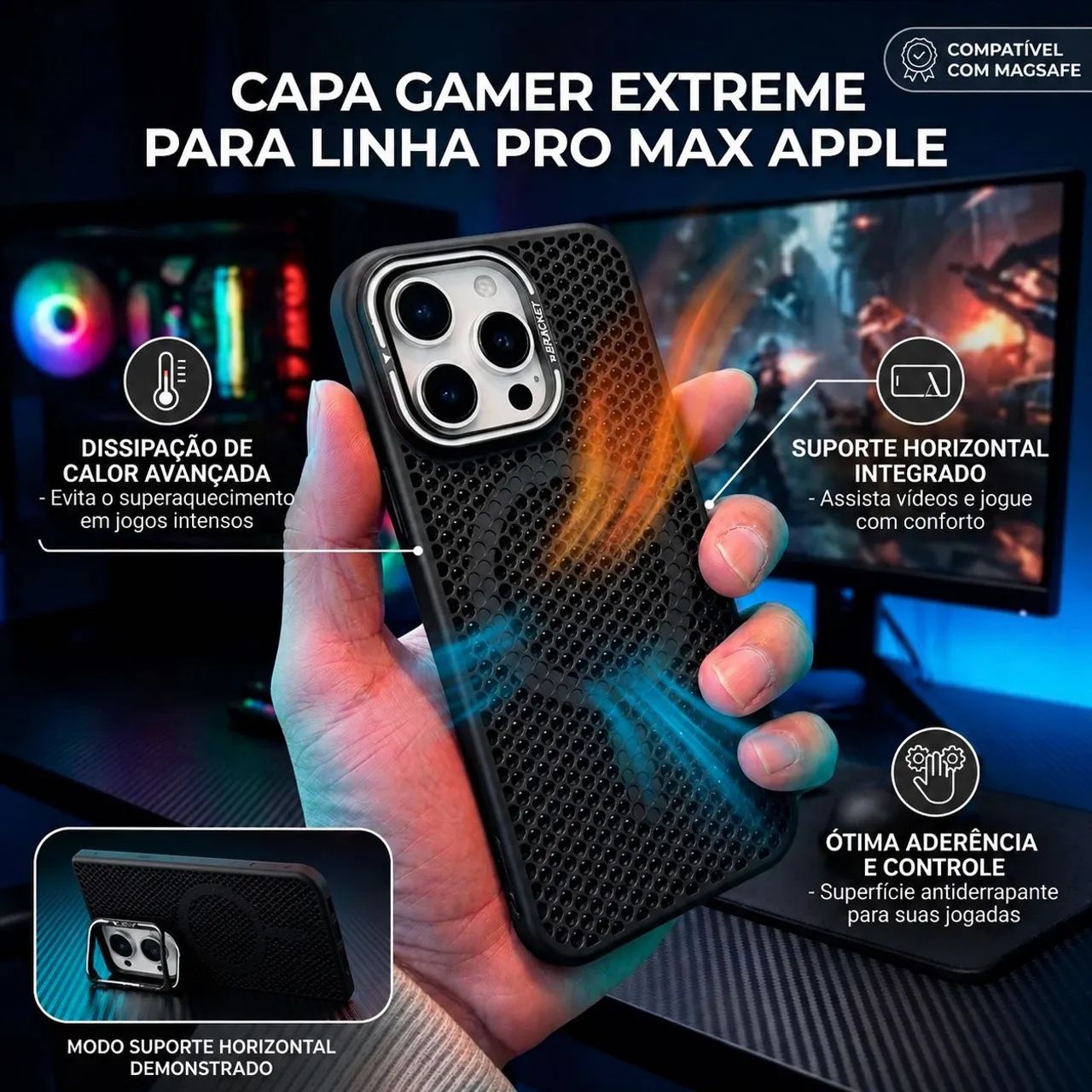 Capa Gamer Dissipa Calor Para iPhone Linha Pro Max - Foto 5