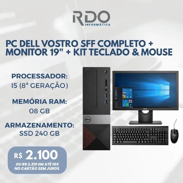 PC Dell Vostro SFF Completo - I5 8A -08GB RAM - SSD 240GB