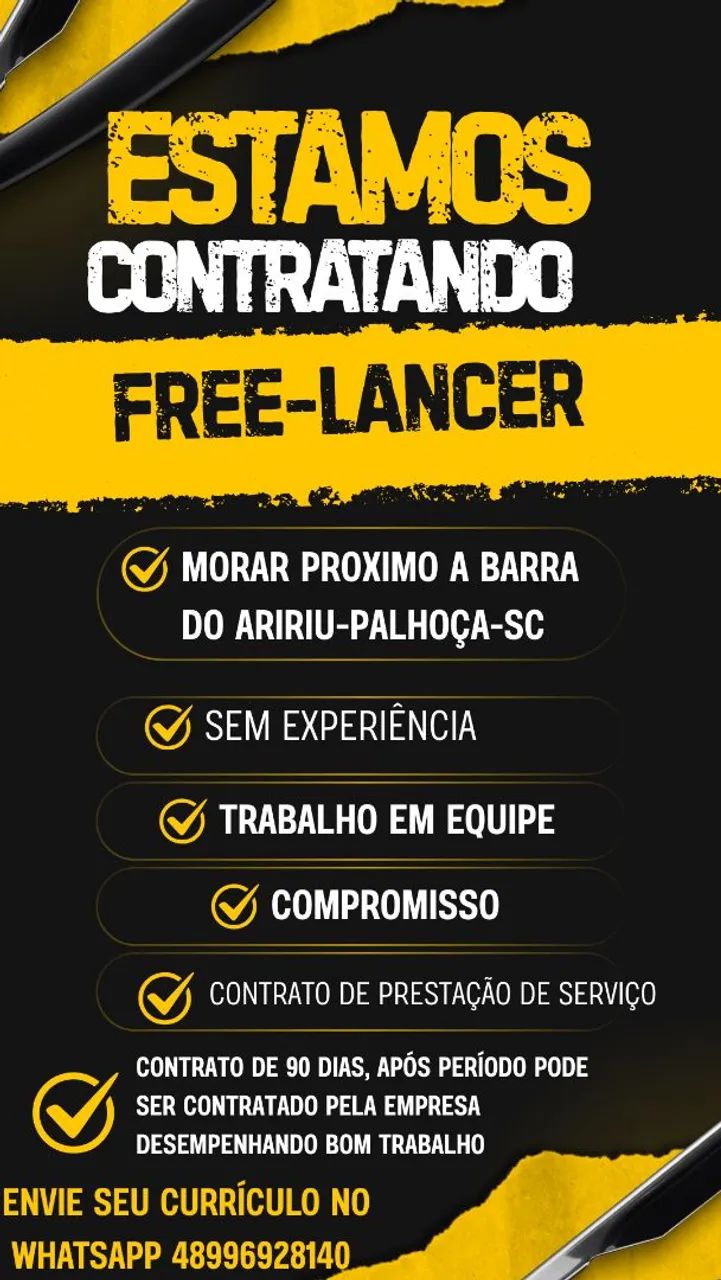 Contratamos prestadores de serviço para trabalhar durante 90 dias. 