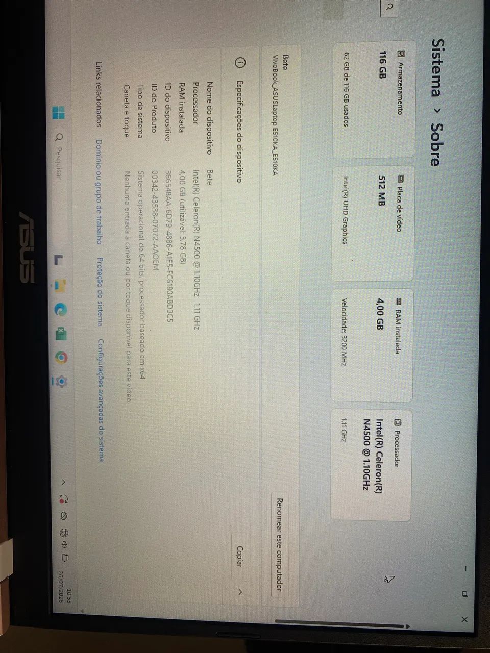 Notebook Asus 15,6 UHD Intel Celeron 4GB RAM, 128GB - Foto 2