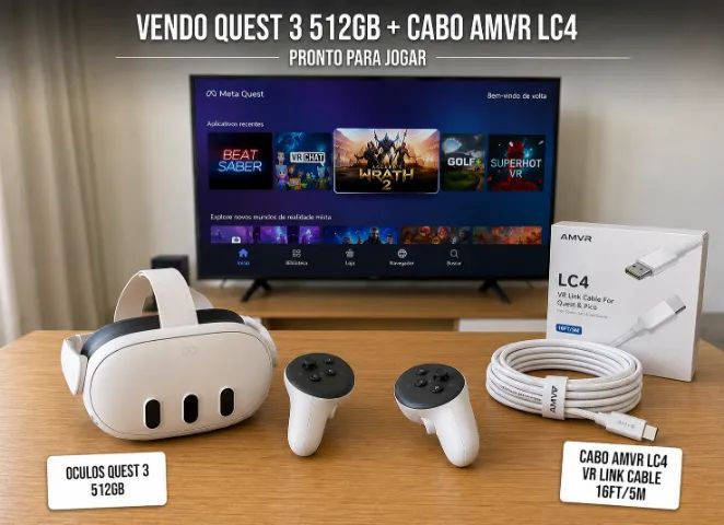 oculos quest 3 512gb com cabo link amvr lc4 - Periféricos e
