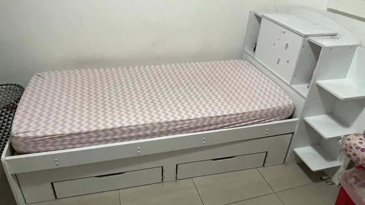 Cama Solteiro Cabeceira Baú Com Cama Auxiliar