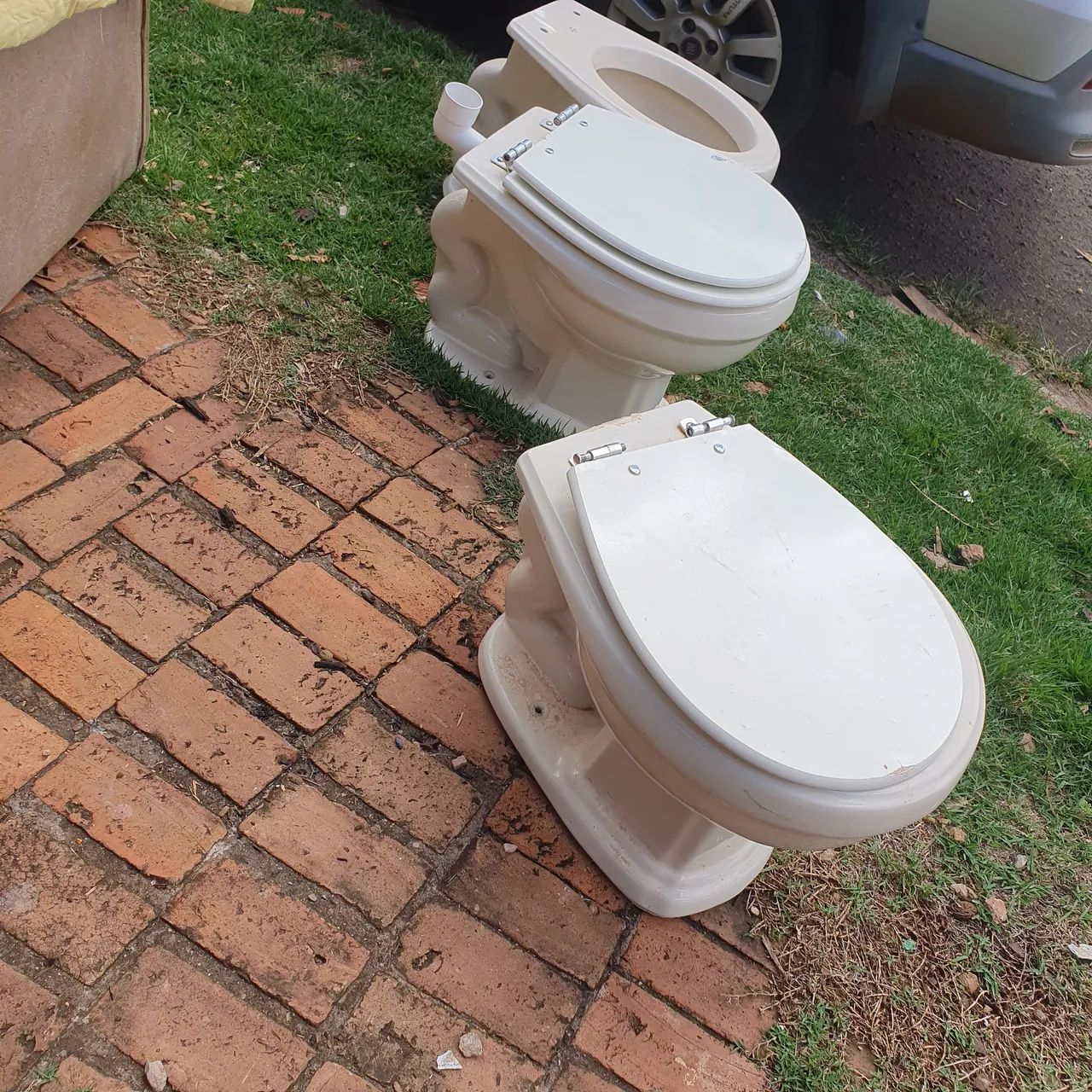 Beige toilet bowl