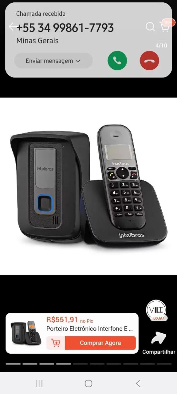 INTERFONE + TELEFONE SEM FIO INTELBRAS TIS 5010 - Foto 3
