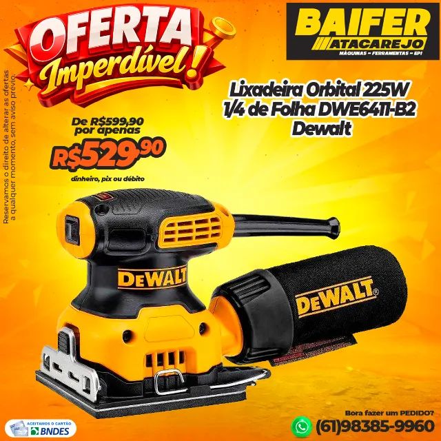 Lixadeira Orbital 225W 1/4 de Folha DWE6411-B2 Dewalt