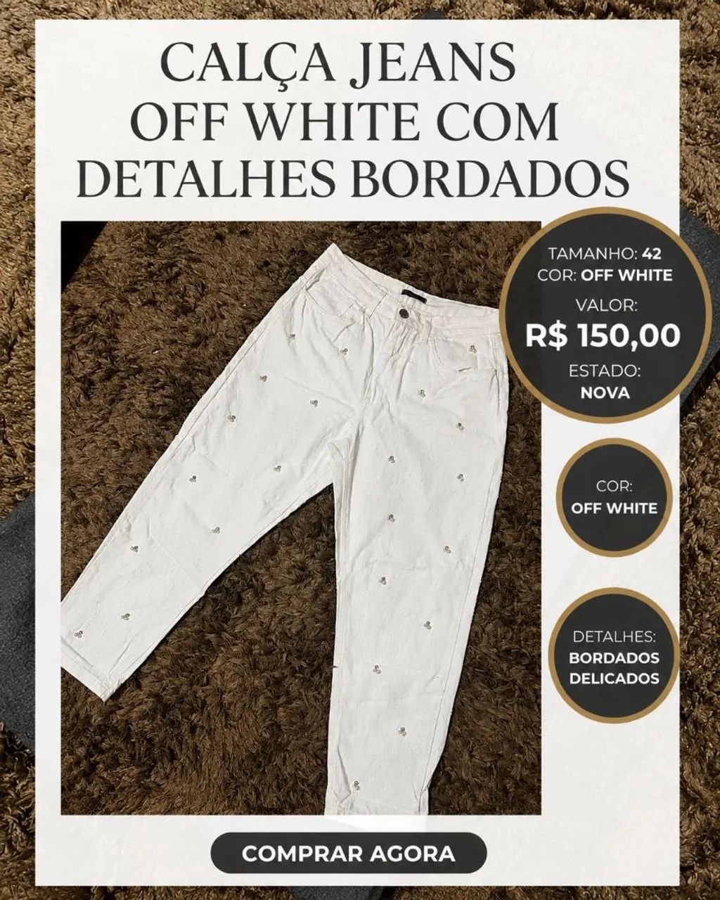 Calça jeans Off White com pérolas 